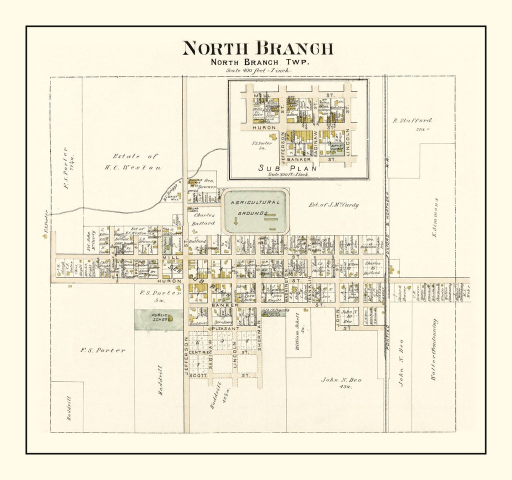 Vintage Map of North Branch, Michigan 1893