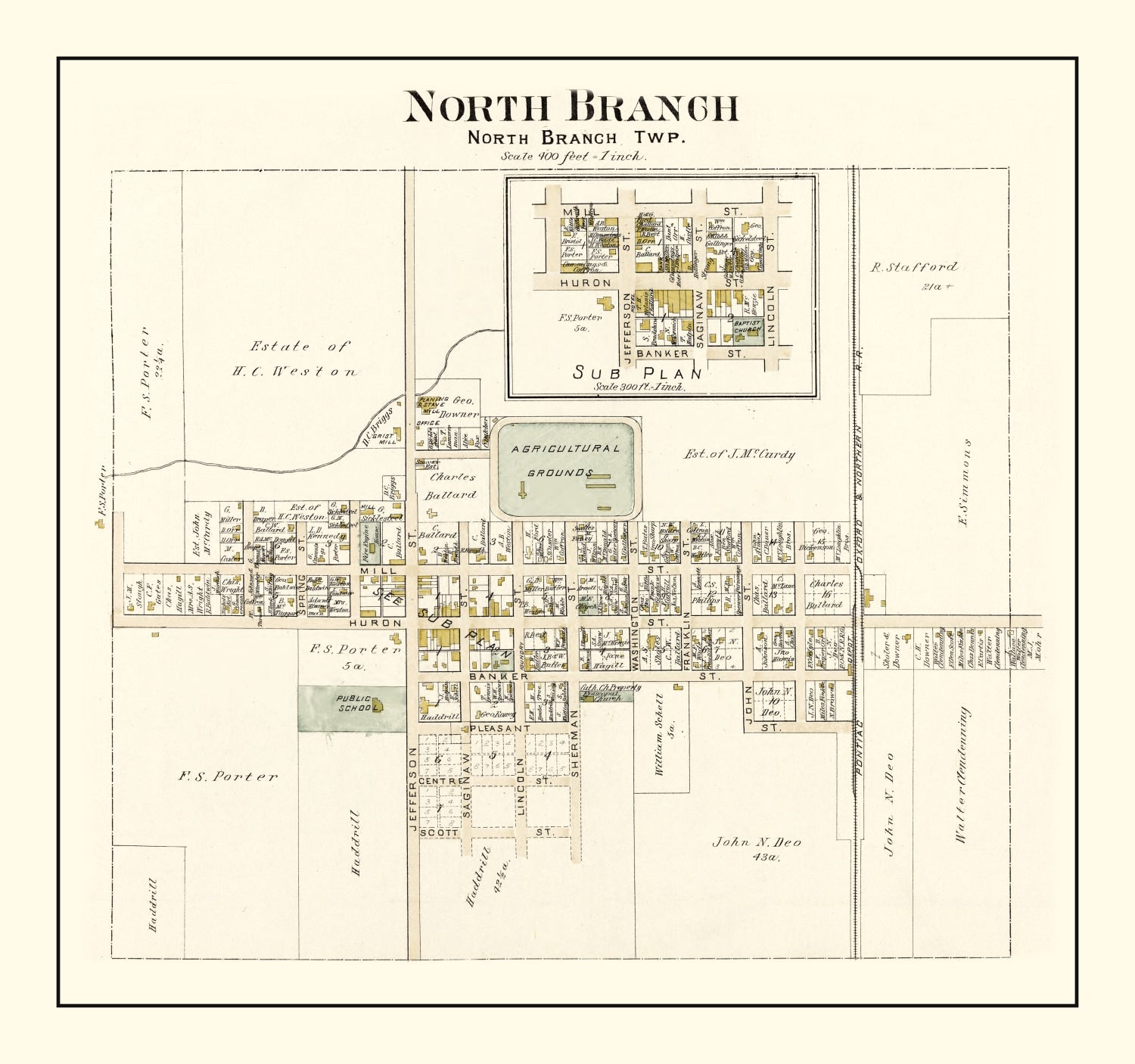 Vintage Map of North Branch, Michigan 1893