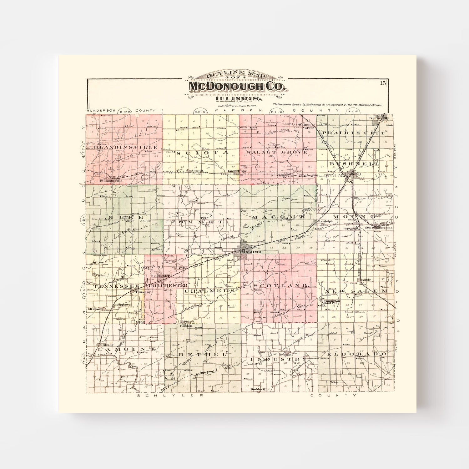Vintage Map of McDonough County, Illinois 1893