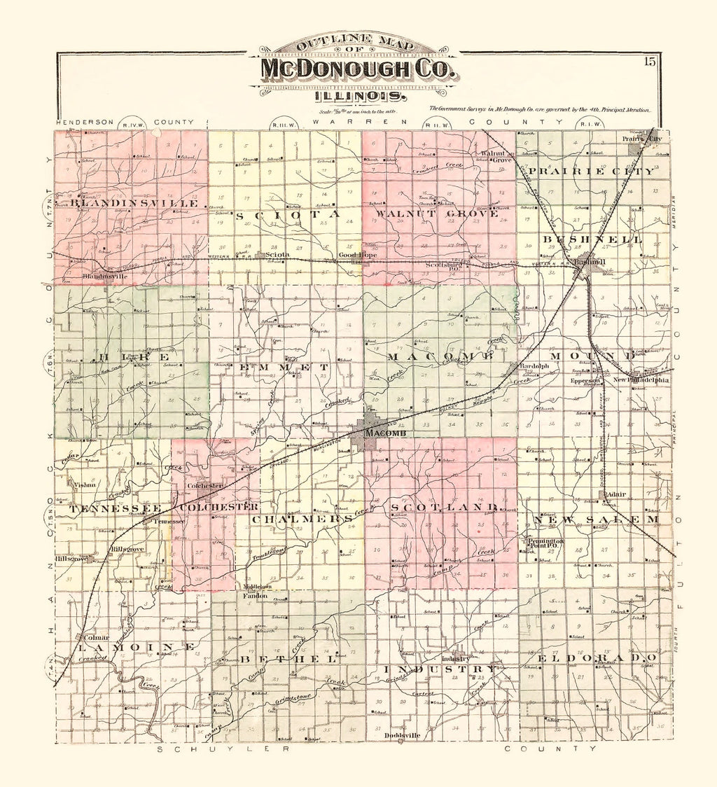 Vintage Map of McDonough County, Illinois 1893