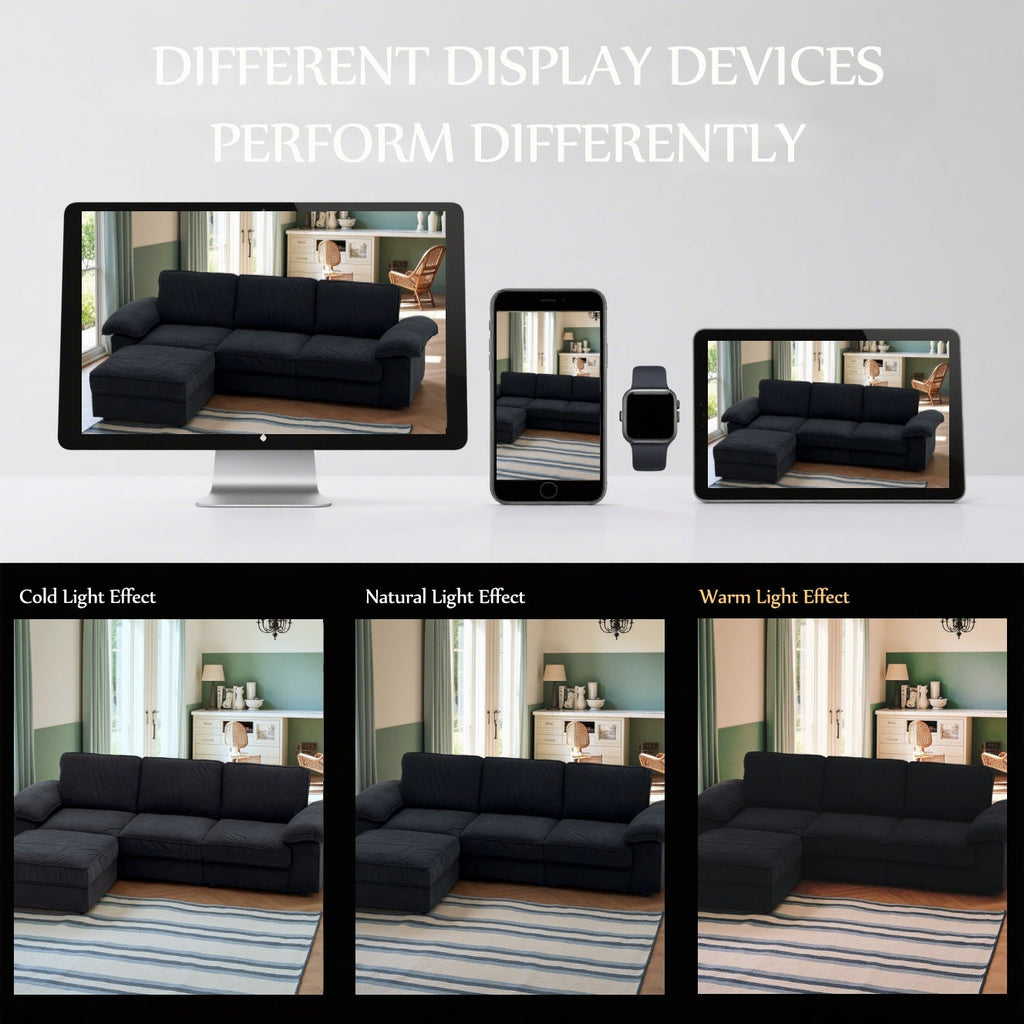 FX-P20M-3S0-BK (3S&Ottoman SOFA)105.5inch Upholstered L-Shaped Sectional Sofa with Storage , Modern Fabric Couch with Deep Cushions, Space-Saving Sofa for Apartment & Living Room