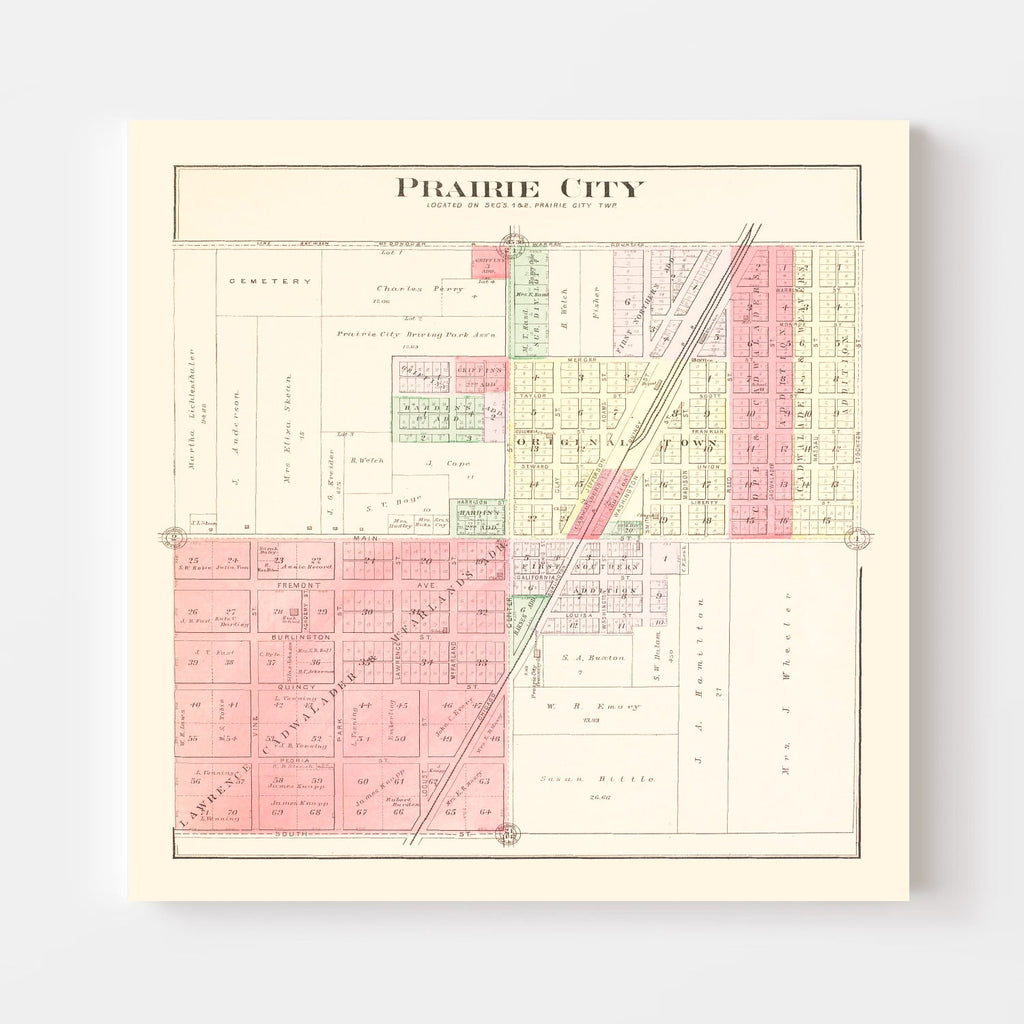 Vintage Map of Prairie City, Illinois 1893