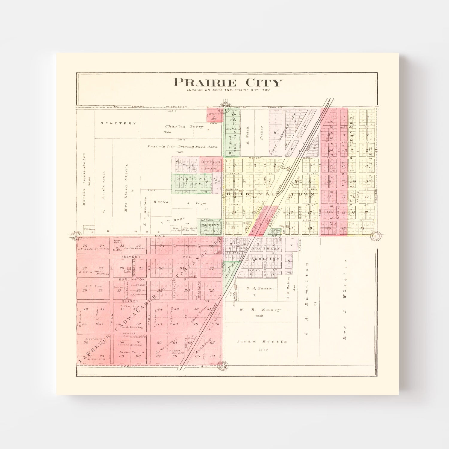 Vintage Map of Prairie City, Illinois 1893