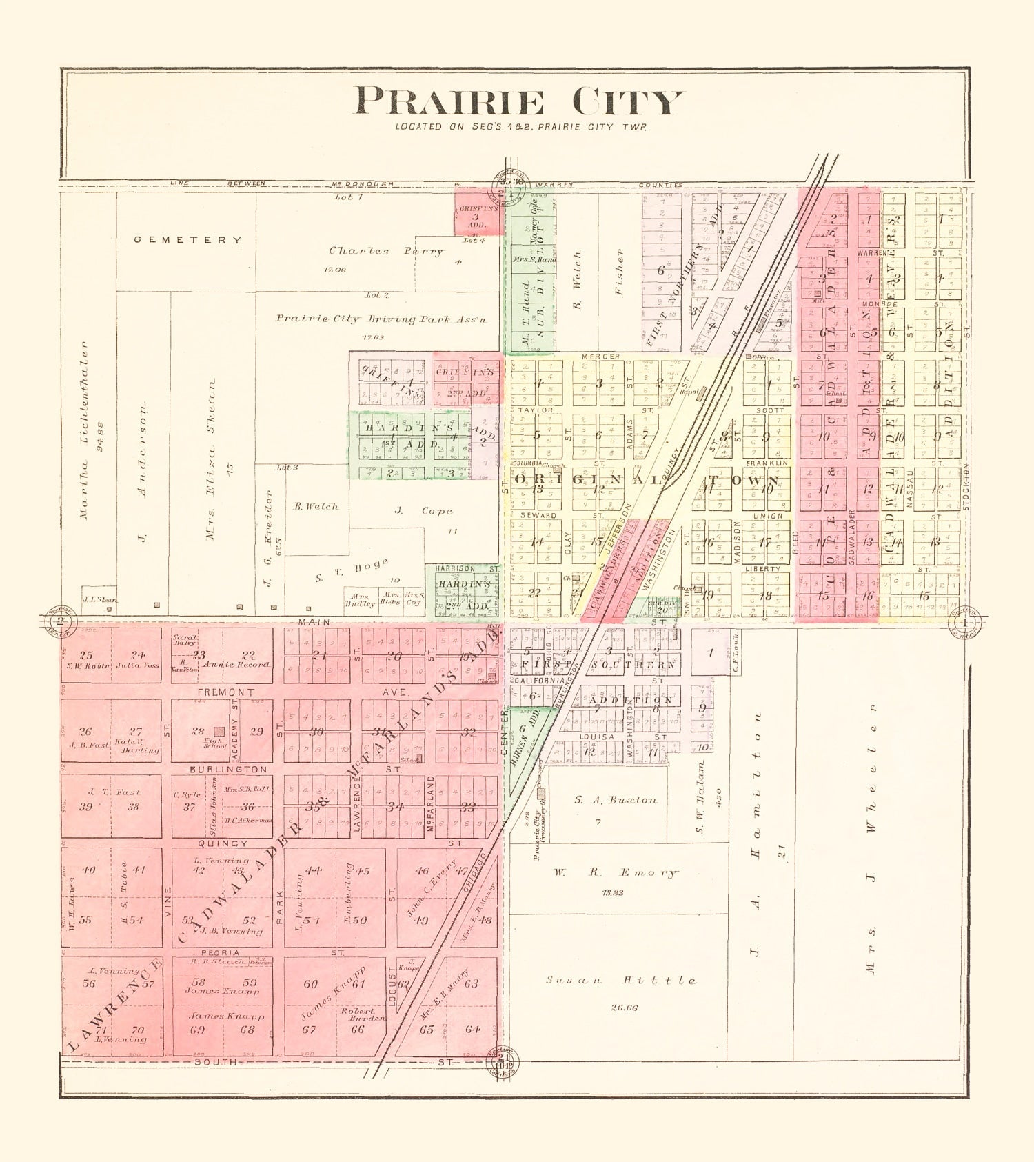 Vintage Map of Prairie City, Illinois 1893