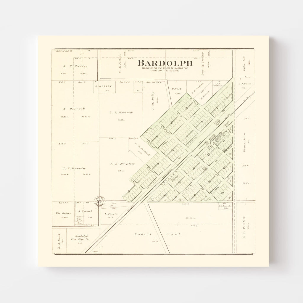 Vintage Map of Bardolph, Illinois 1893