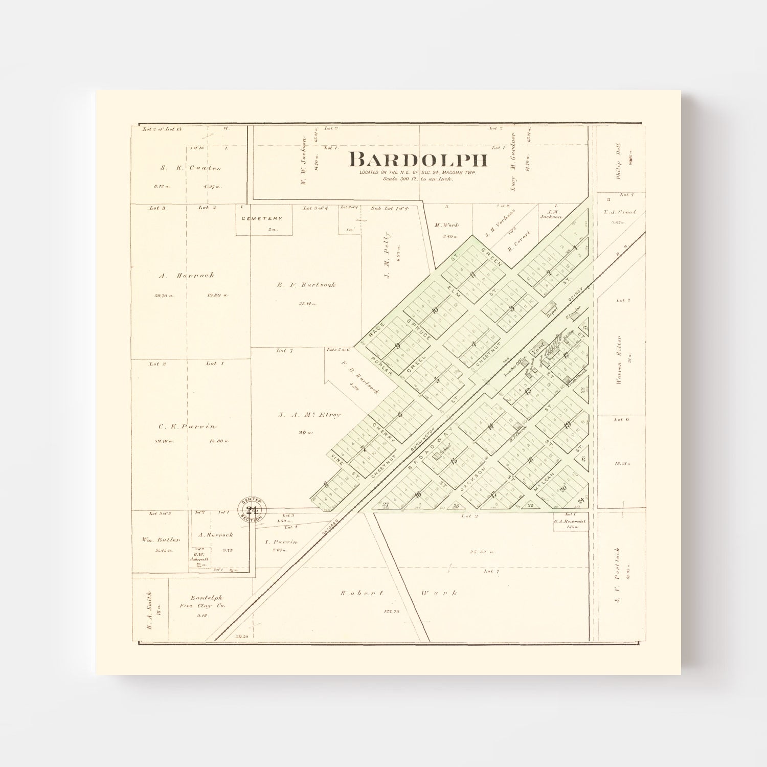 Vintage Map of Bardolph, Illinois 1893