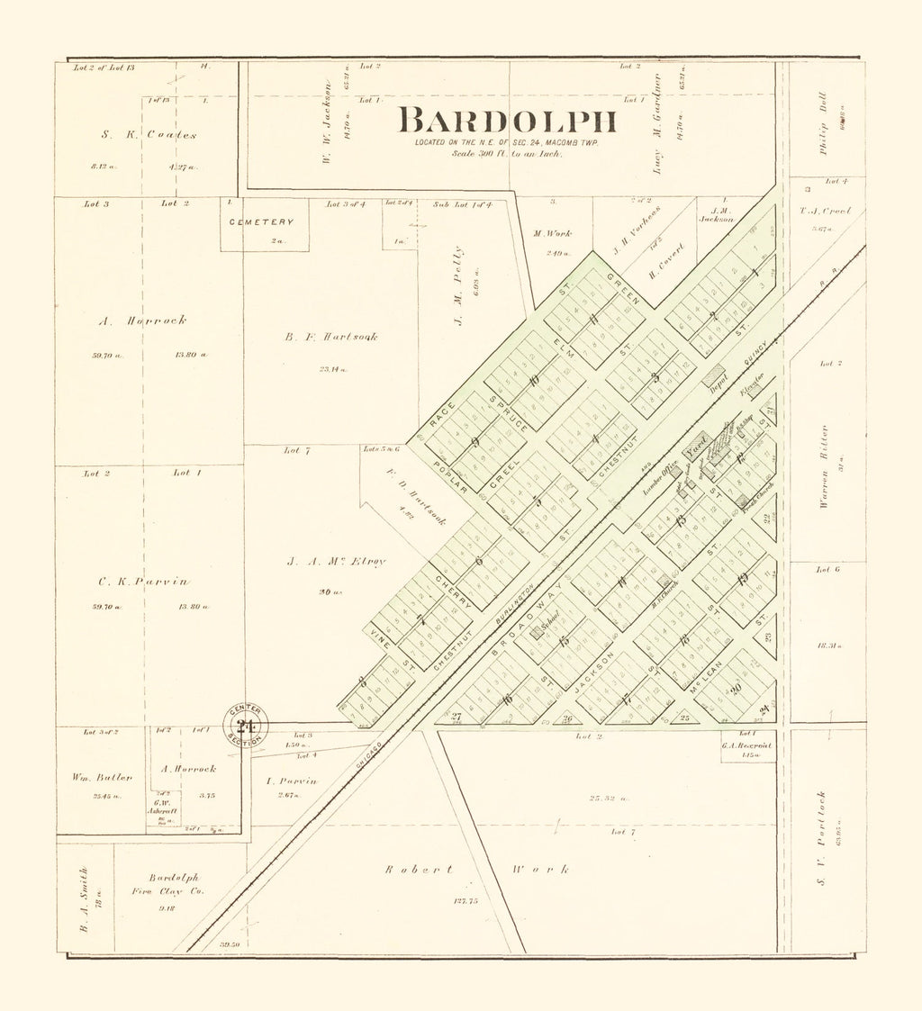 Vintage Map of Bardolph, Illinois 1893