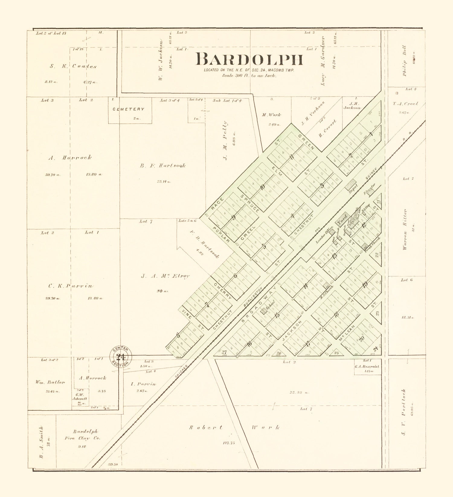 Vintage Map of Bardolph, Illinois 1893