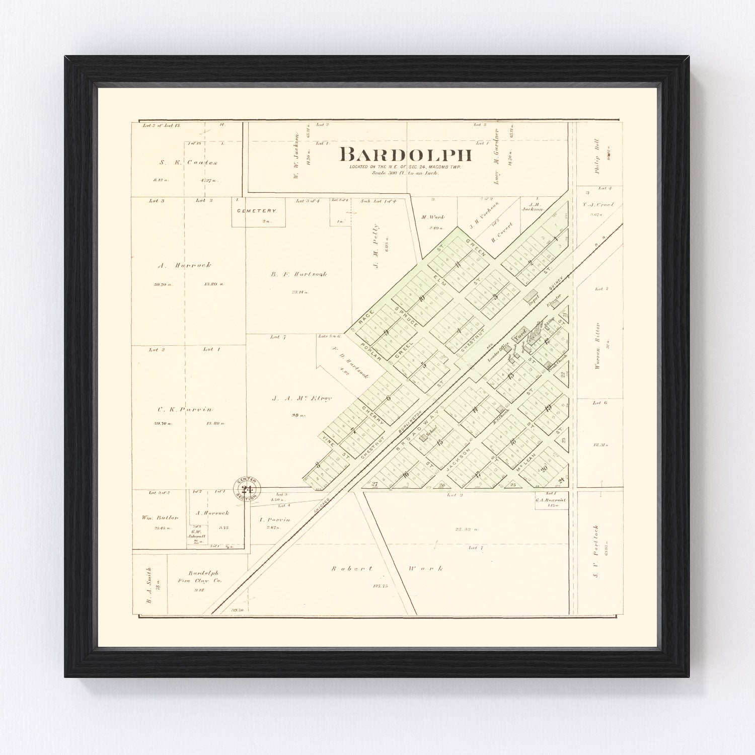 Vintage Map of Bardolph, Illinois 1893