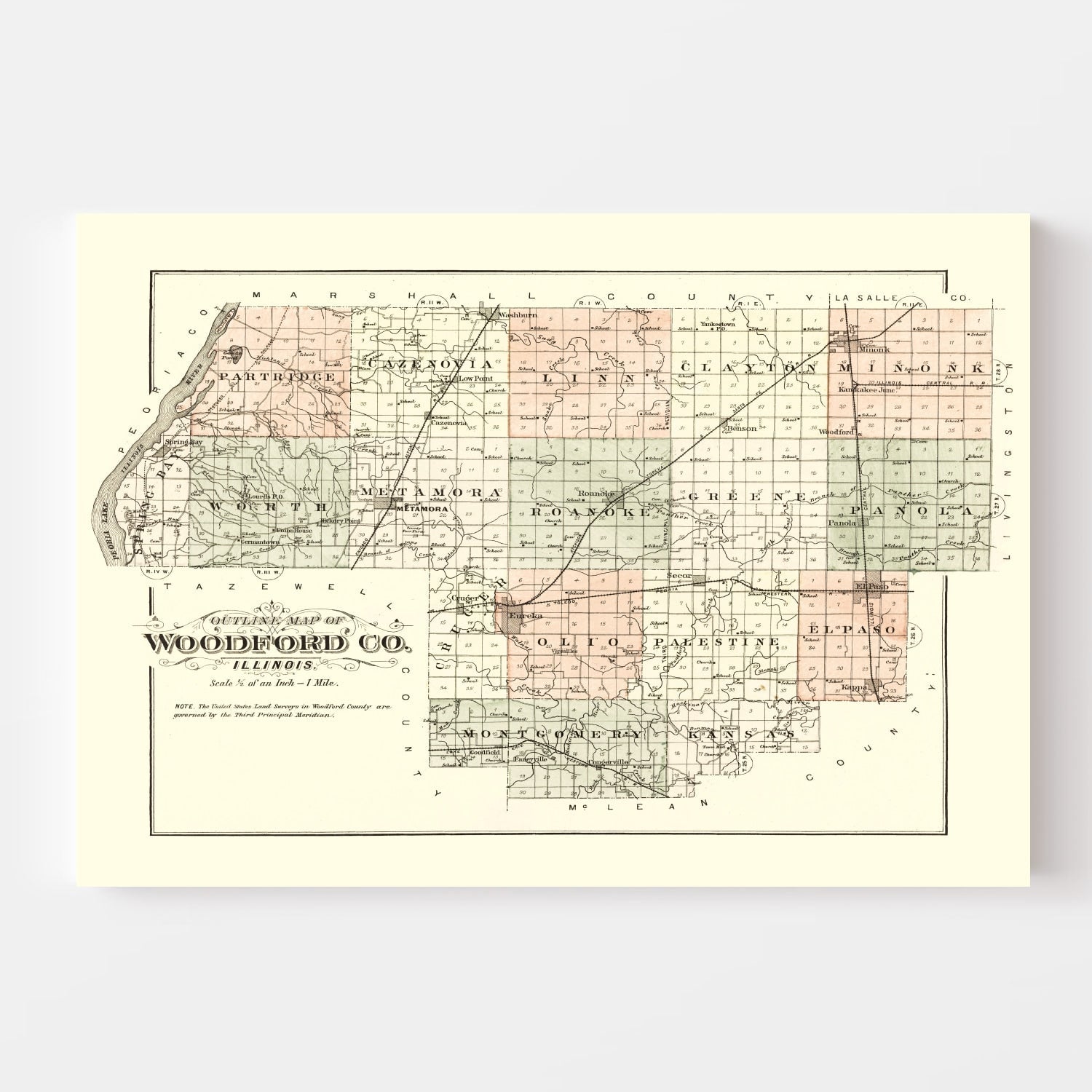 Vintage Map of Woodford County, Illinois 1893
