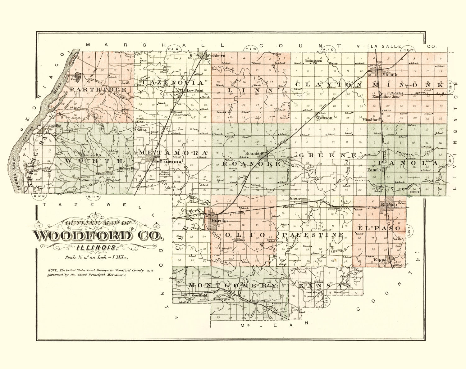 Vintage Map of Woodford County, Illinois 1893