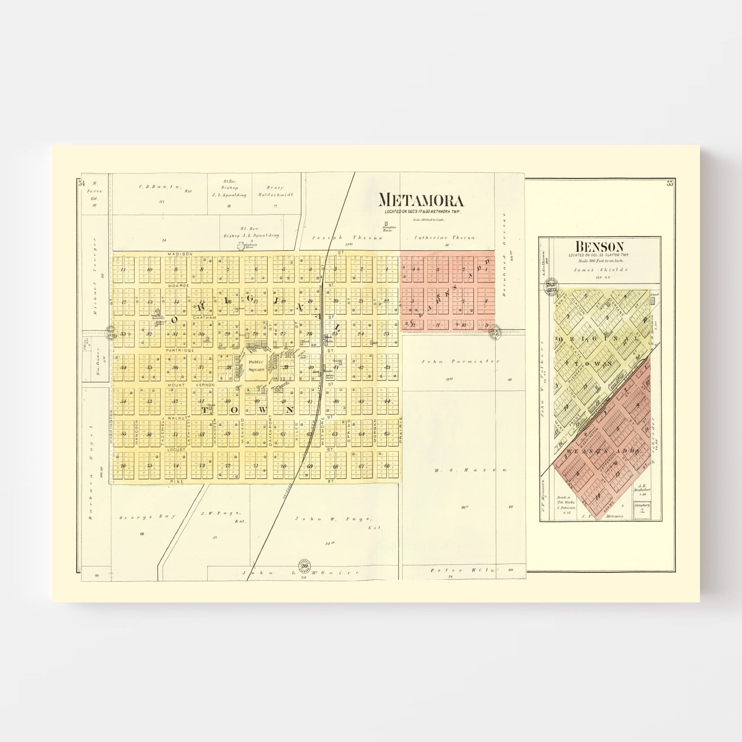 Vintage Map of Metamora, Illinois 1893
