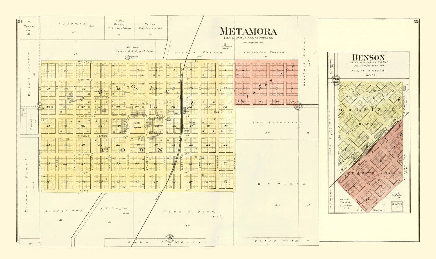 Vintage Map of Metamora, Illinois 1893