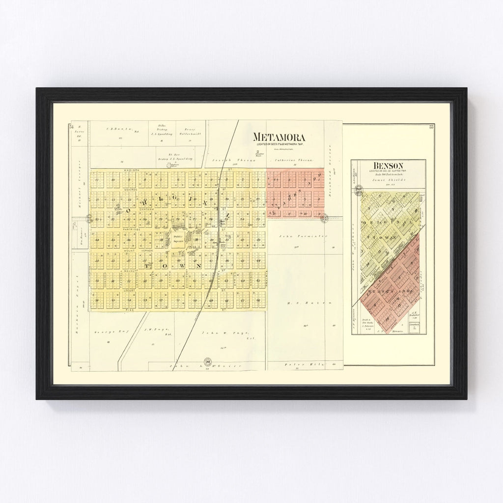 Vintage Map of Metamora, Illinois 1893