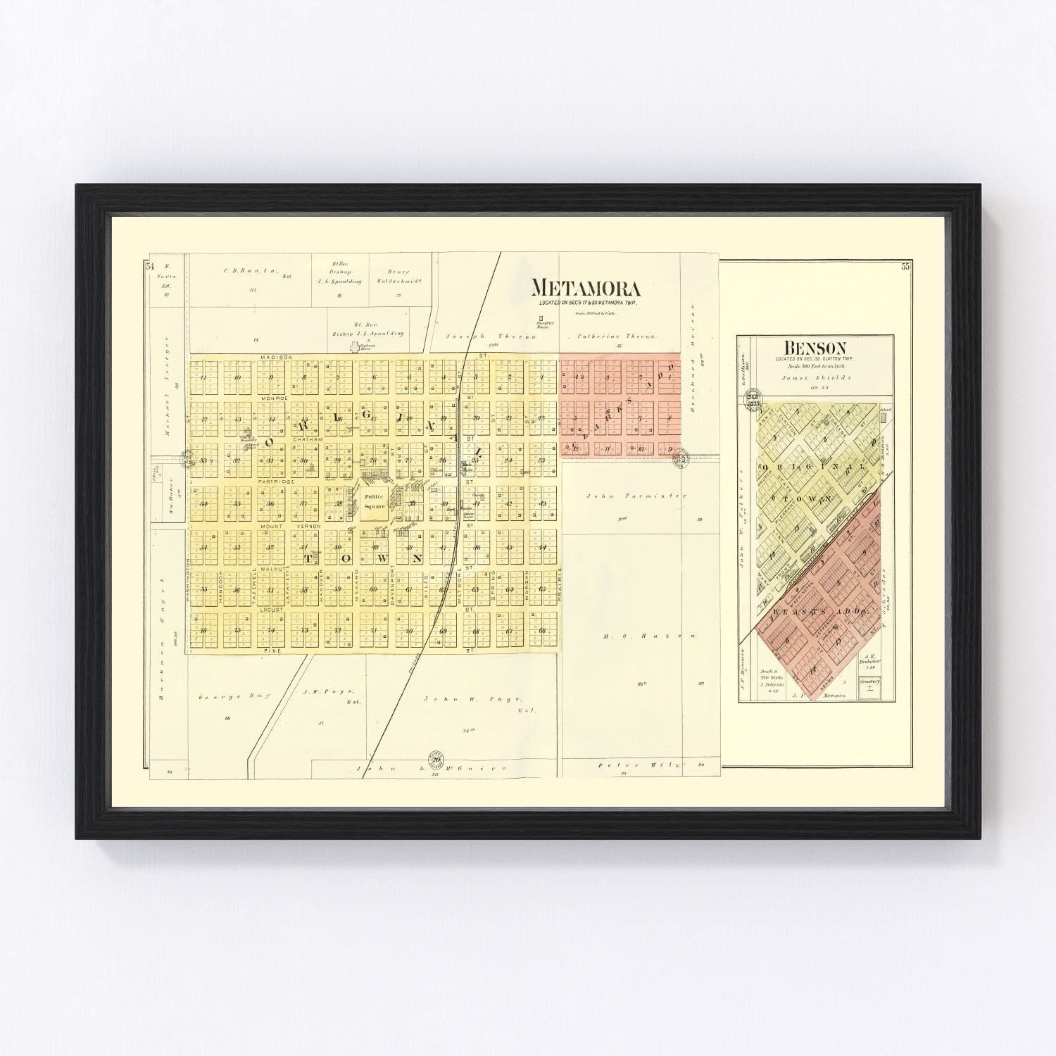 Vintage Map of Metamora, Illinois 1893