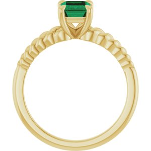 14K Yellow Gold Emerald Lab-Grown Emerald Solitaire Ring