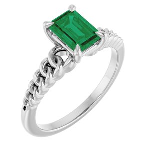 14K White Gold Emerald Lab-Grown Emerald Solitaire Ring