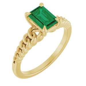 14K Yellow Gold Emerald Lab-Grown Emerald Solitaire Ring