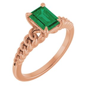 14K Rose Gold Emerald Lab-Grown Emerald Solitaire Ring