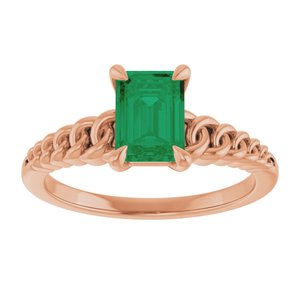 14K Rose Gold Emerald Lab-Grown Emerald Solitaire Ring