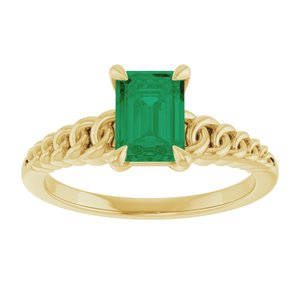 14K Yellow Gold Emerald Lab-Grown Emerald Solitaire Ring