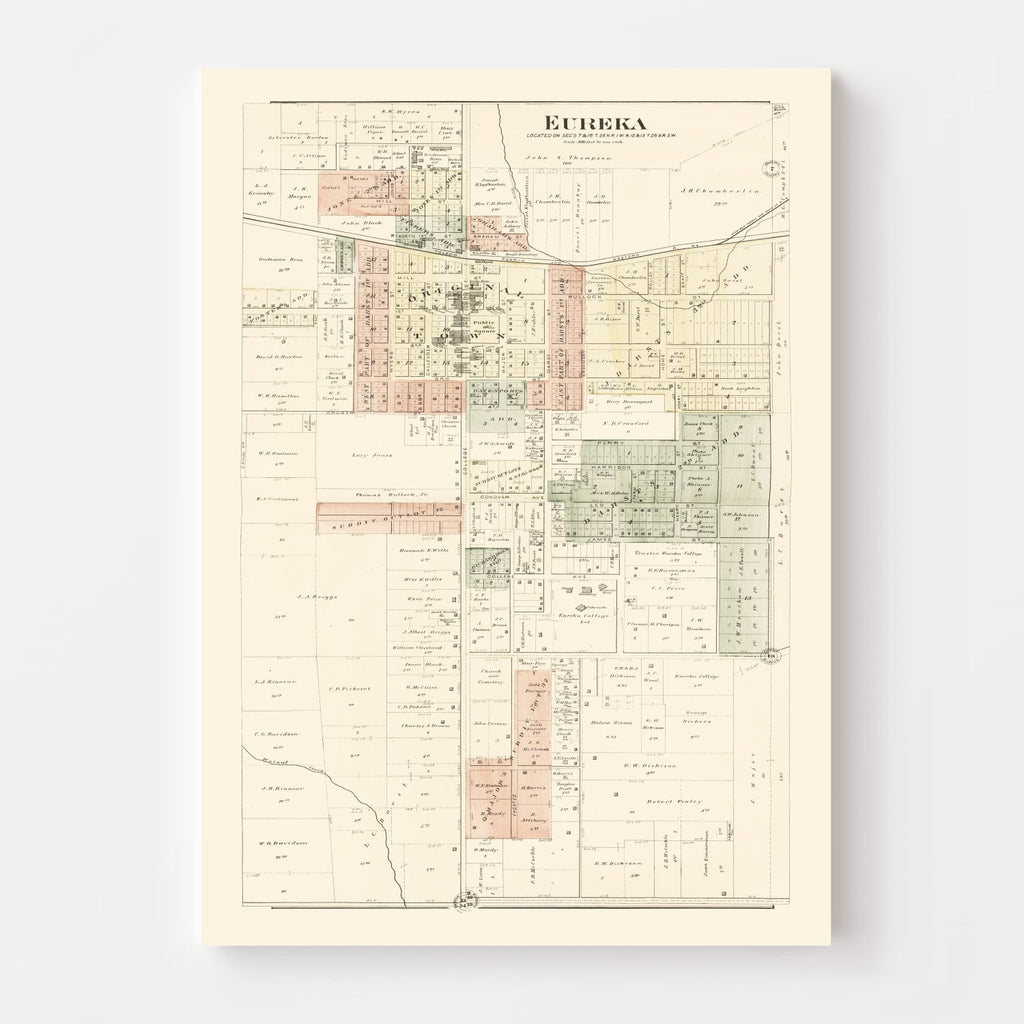 Vintage Map of Eureka, Illinois 1893