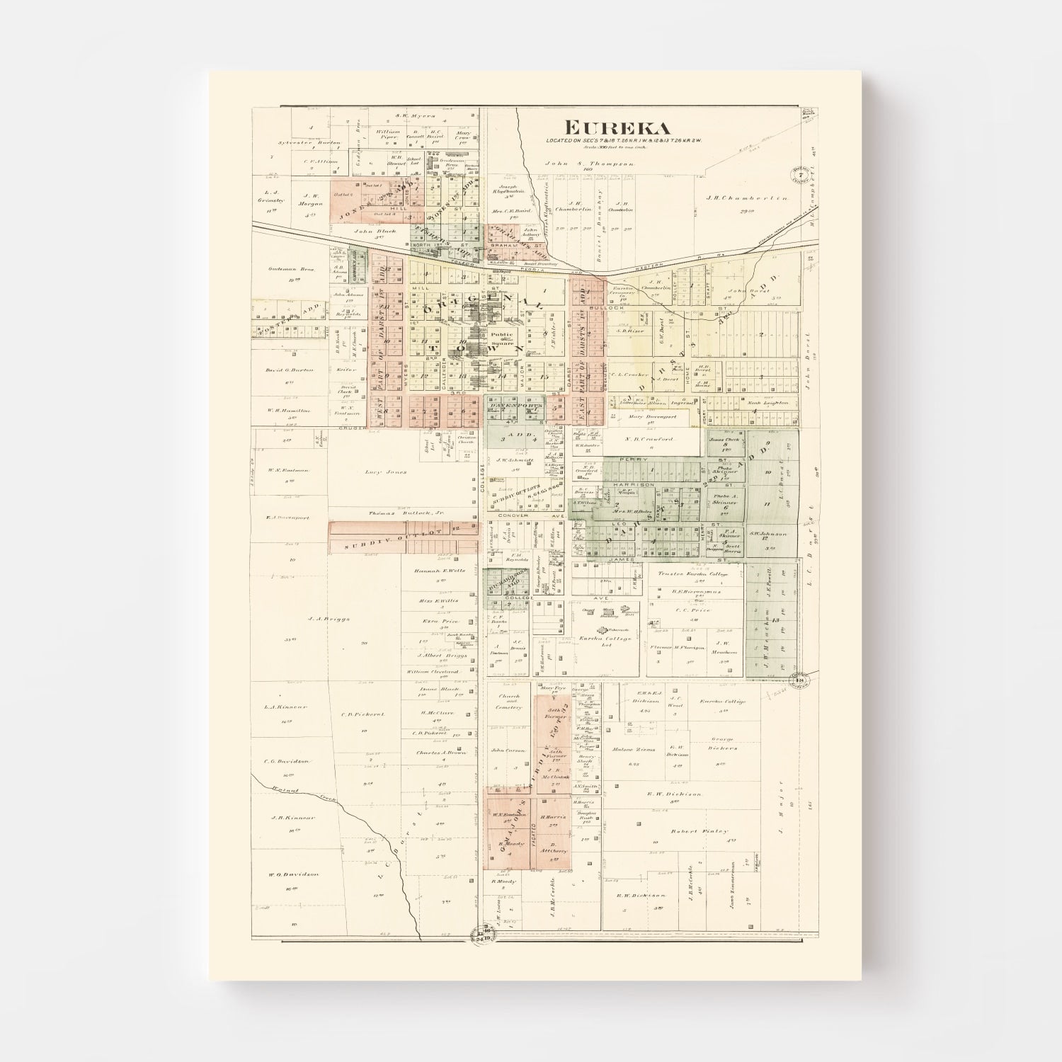 Vintage Map of Eureka, Illinois 1893