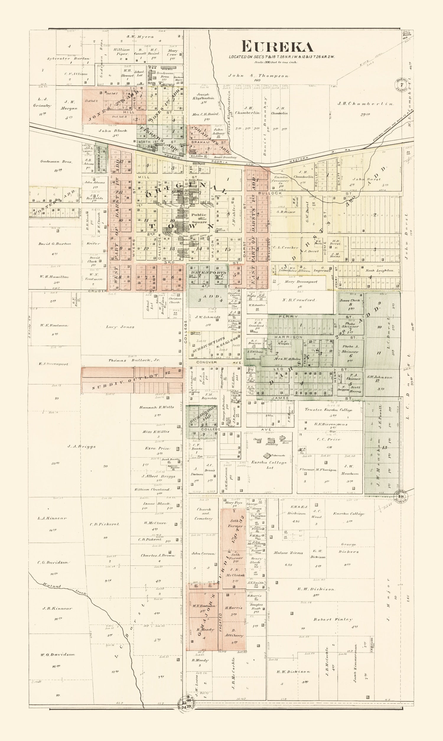 Vintage Map of Eureka, Illinois 1893