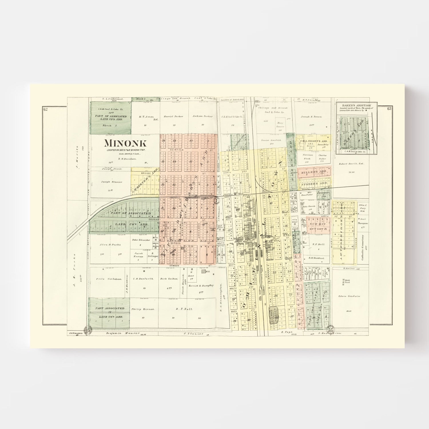 Vintage Map of Minonk, Illinois 1893