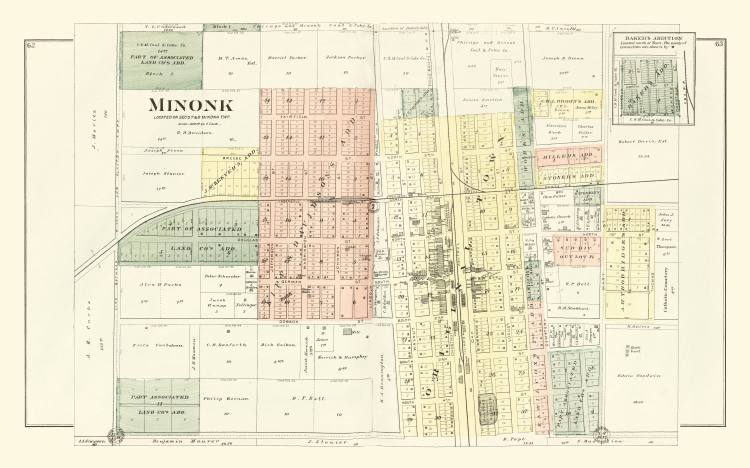 Vintage Map of Minonk, Illinois 1893
