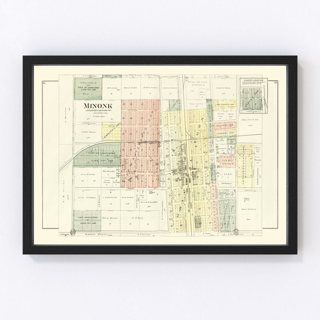 Vintage Map of Minonk, Illinois 1893