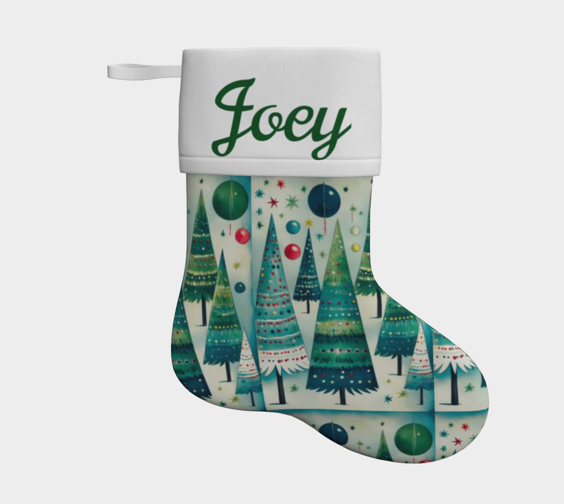 Vintage Christmas Trees on Green Stocking