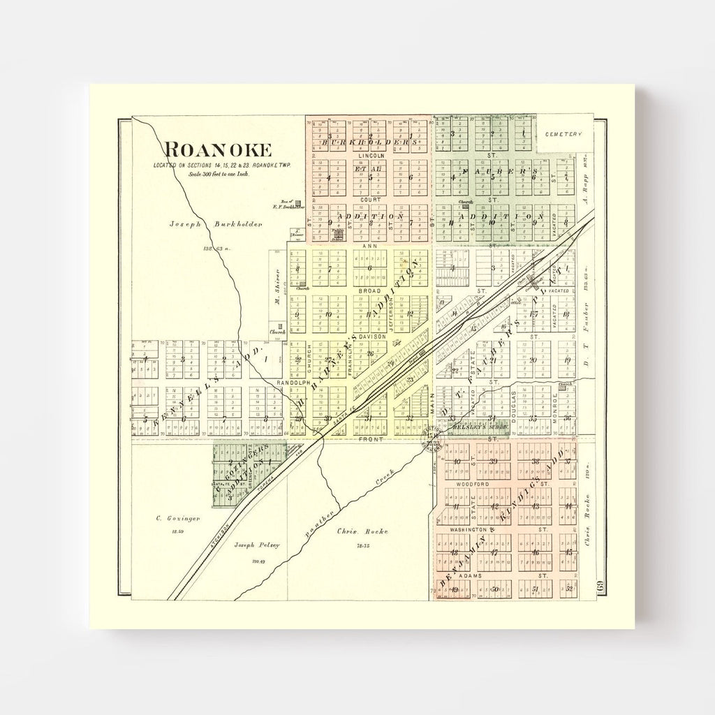 Vintage Map of Roanoke, Illinois 1893