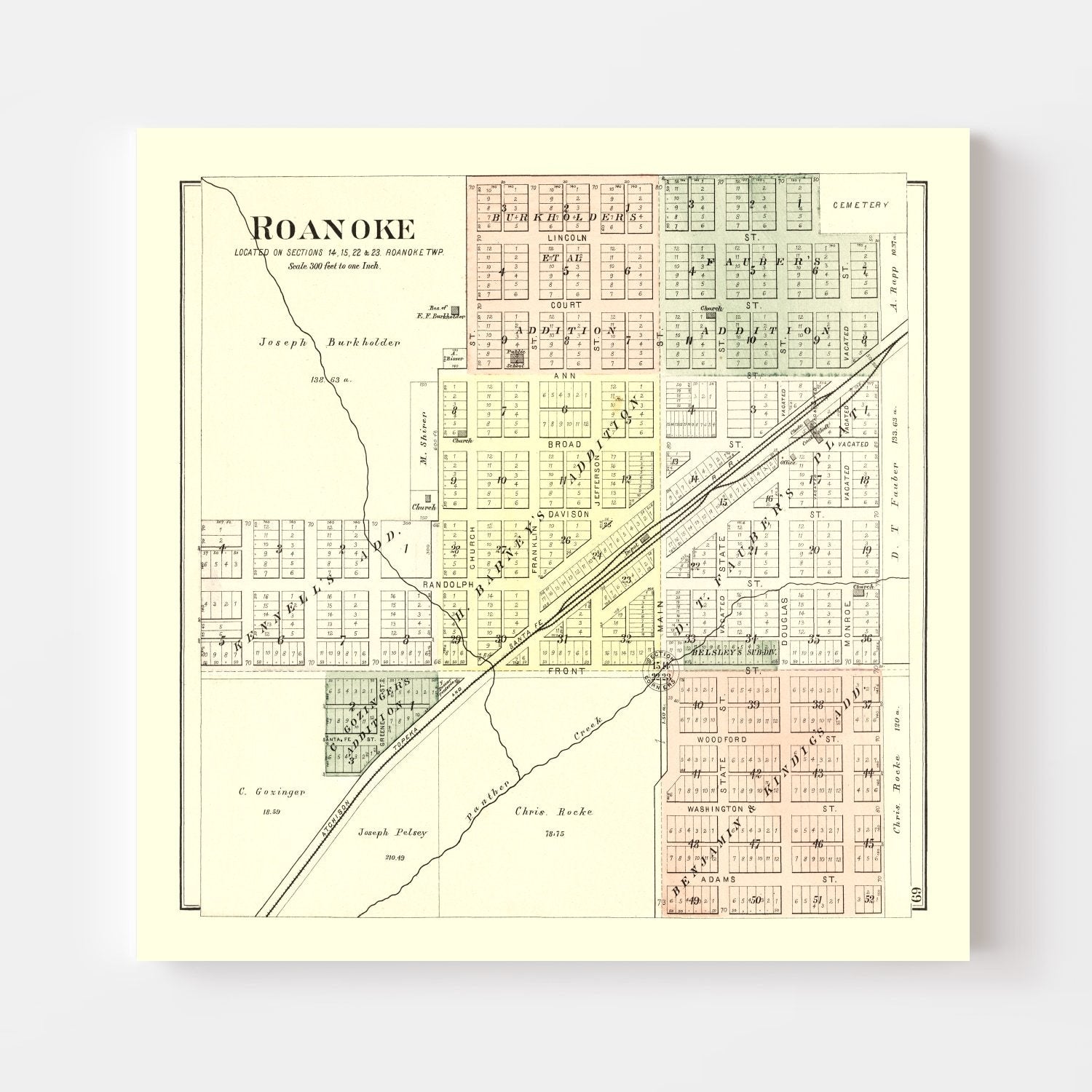 Vintage Map of Roanoke, Illinois 1893