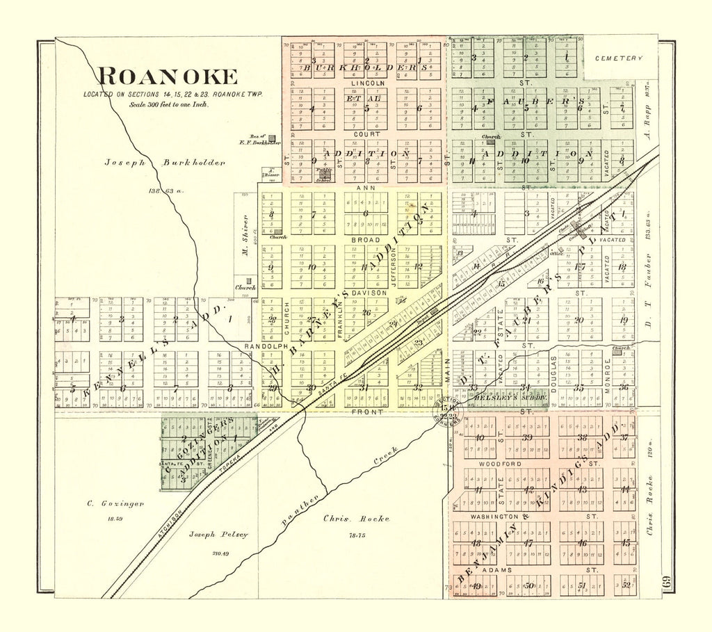 Vintage Map of Roanoke, Illinois 1893