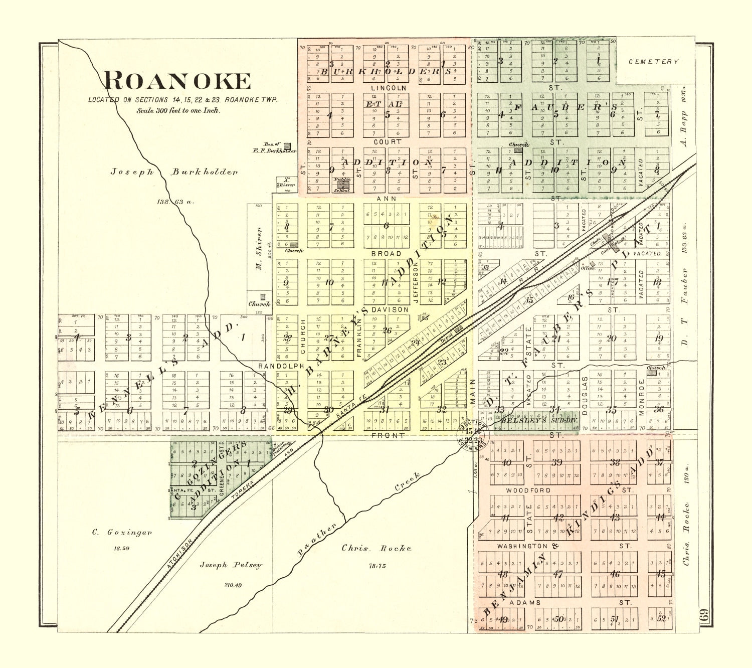 Vintage Map of Roanoke, Illinois 1893