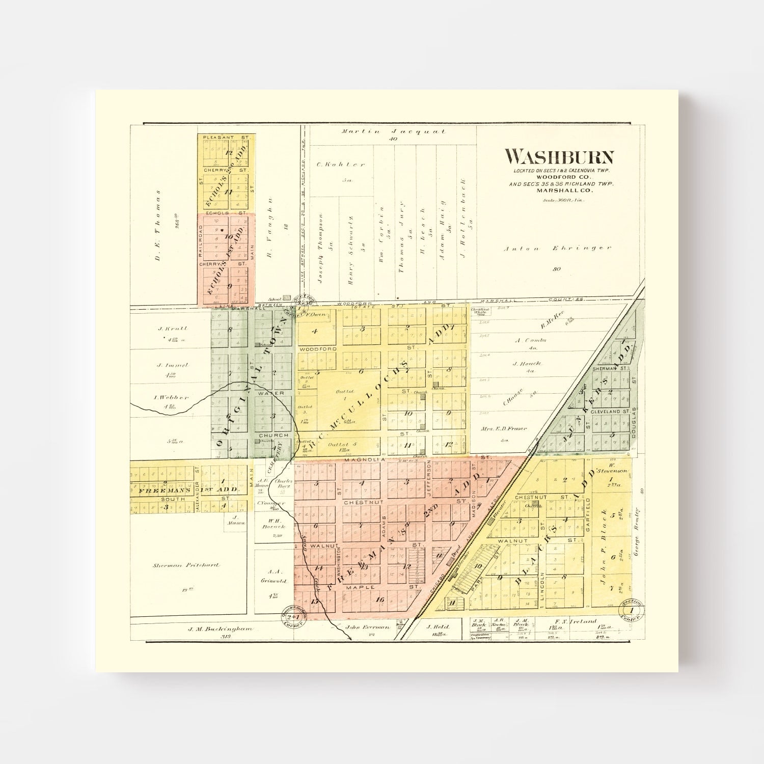 Vintage Map of Washburn, Illinois 1893