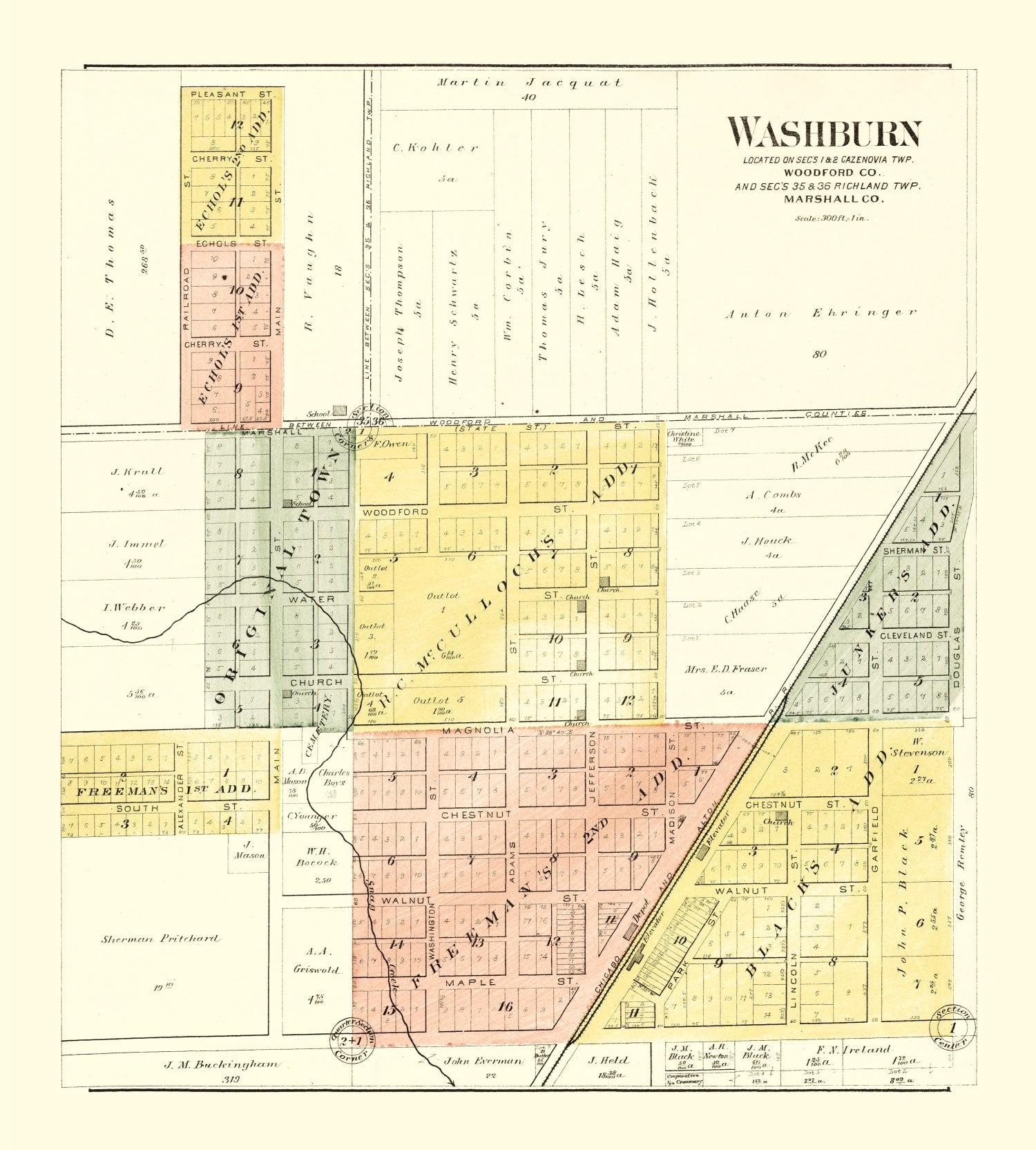 Vintage Map of Washburn, Illinois 1893
