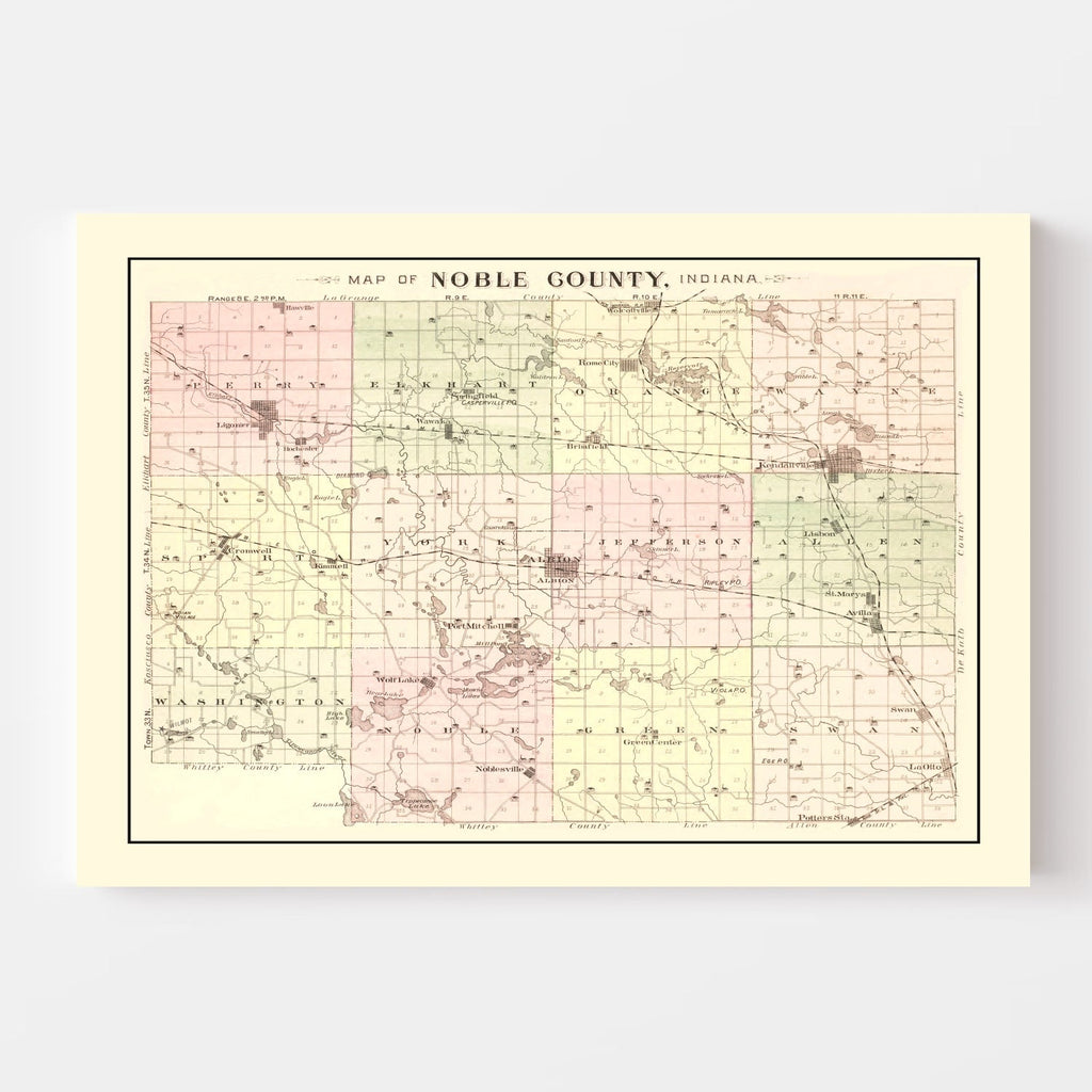 Vintage Map of Noble County, Indiana 1893