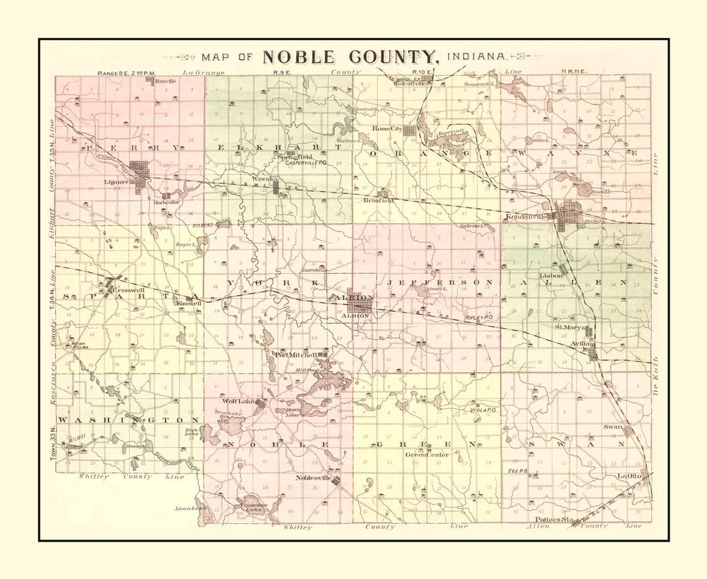 Vintage Map of Noble County, Indiana 1893