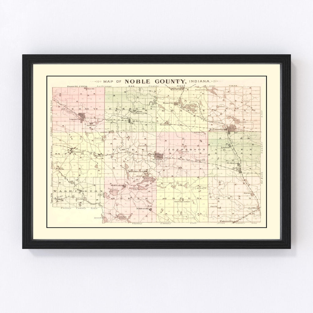 Vintage Map of Noble County, Indiana 1893