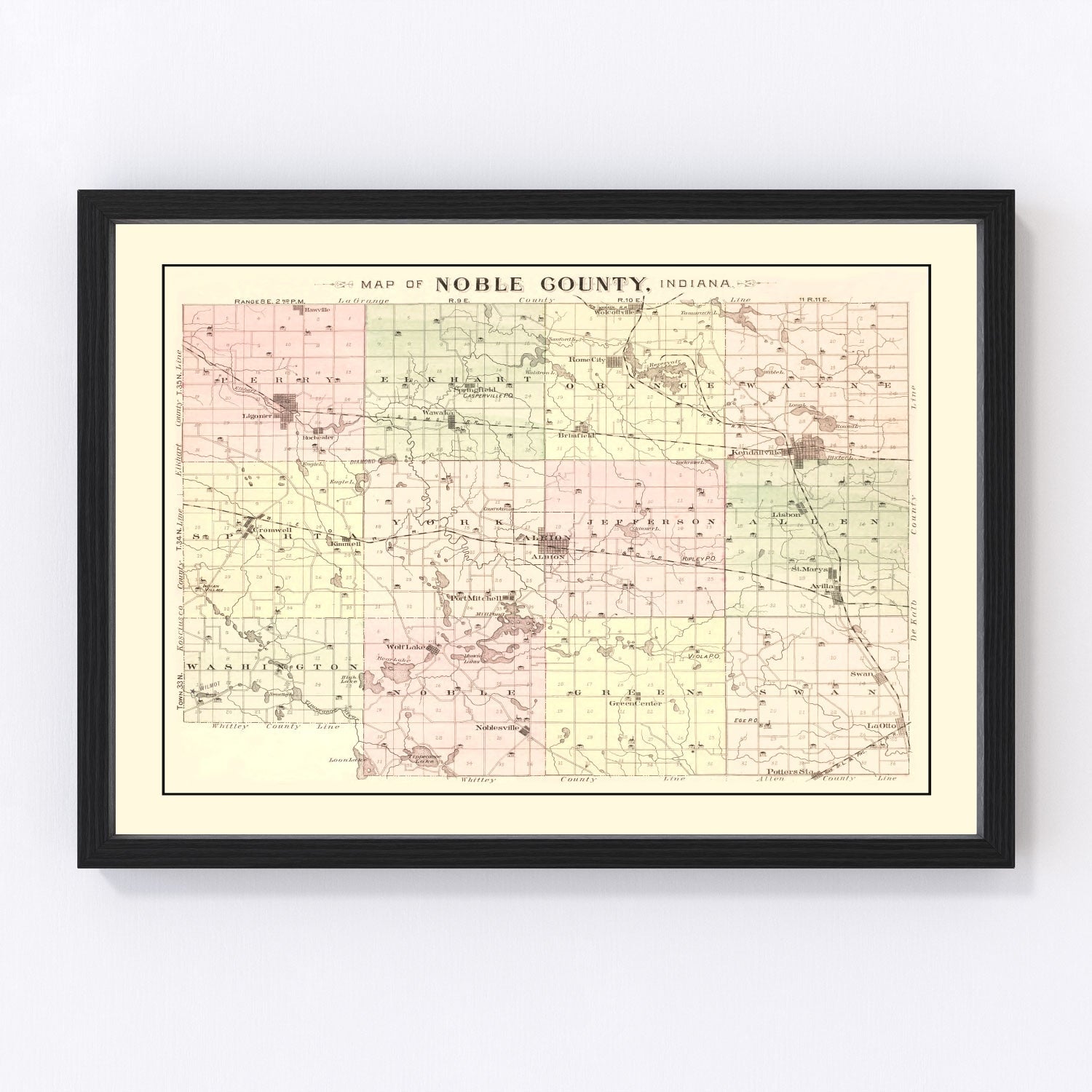 Vintage Map of Noble County, Indiana 1893