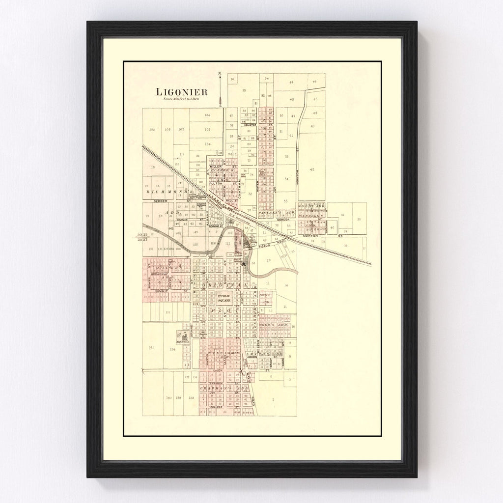 Vintage Map of Ligonier, Indiana 1893