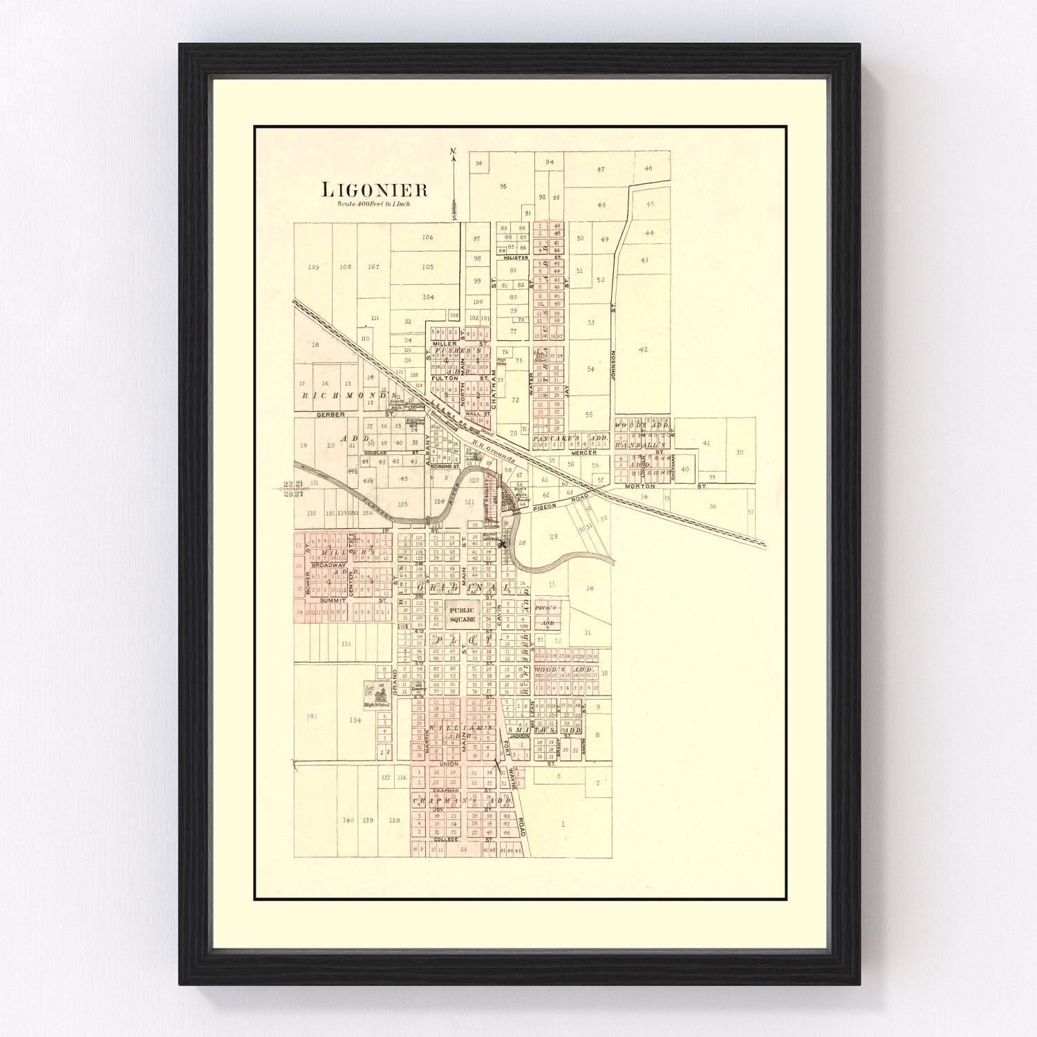Vintage Map of Ligonier, Indiana 1893
