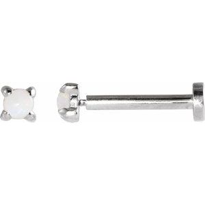 14K White Gold Cabochon Natural White Opal Stud Earring