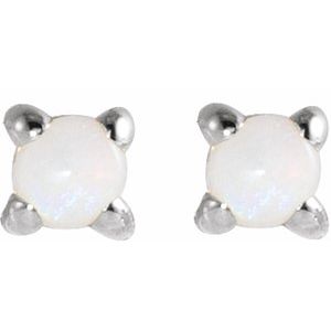 14K White Gold Cabochon Natural White Opal Stud Earring