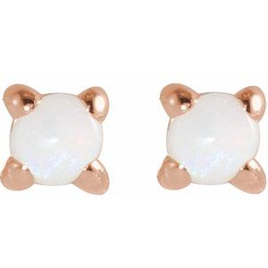 14K Rose Gold Cabochon Natural White Opal Stud Earring