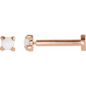 14K Rose Gold Cabochon Natural White Opal Stud Earring