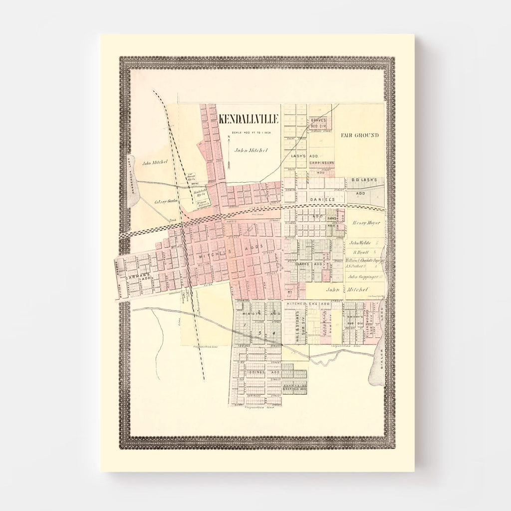Vintage Map of Kendallville, Indiana 1893