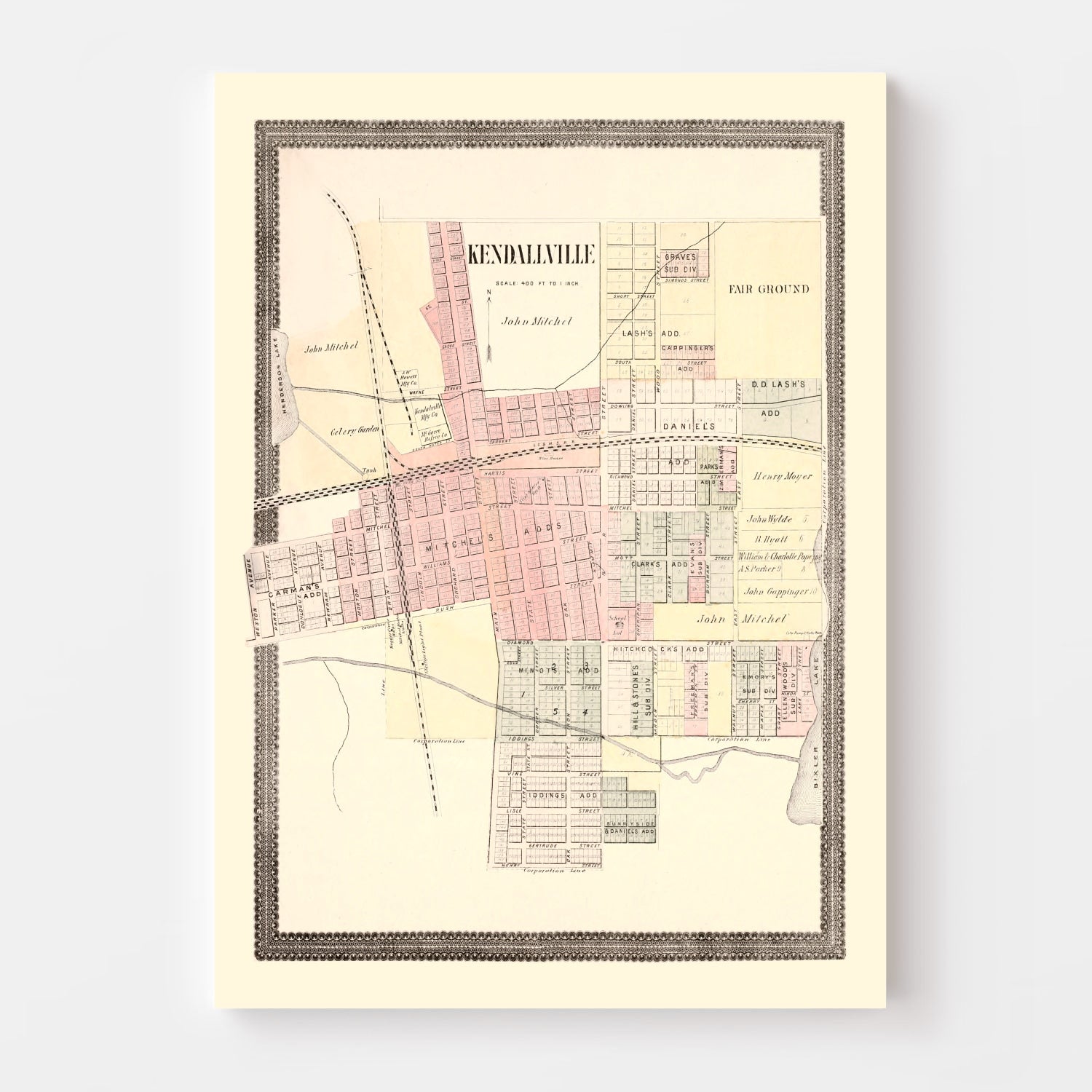 Vintage Map of Kendallville, Indiana 1893